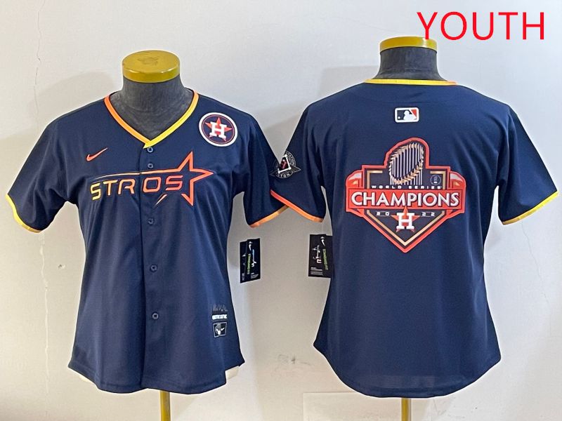 Youth Houston Astros Blank Drak Blue Three generations Joint Name 2025 Nike MLB Jersey style 24